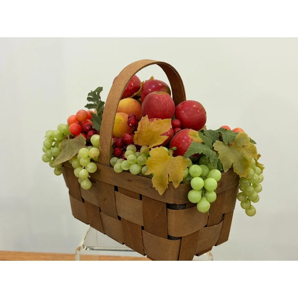 Fruit Basket Centerpiece Vintage Wood weaved Basket Artificial Fruit